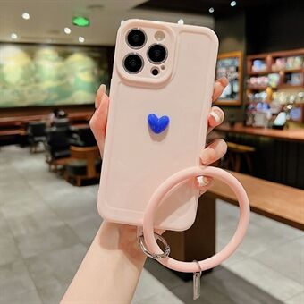 Til iPhone 14 Pro 3D Love Heart Kamerabeskyttelse Telefon Case Blød TPU Anti-Fingerprint Back Shell med Silikone Ring Strap