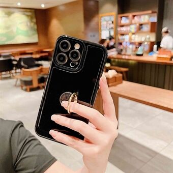 Til iPhone 14 Pro ensfarvet TPU-cover, Ring telefoncover med fingerring-kickstand
