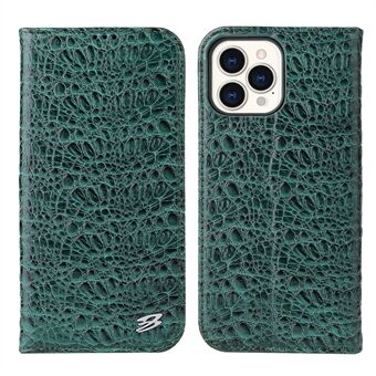 Anti-fald telefontaske til iPhone 14 Pro, toplag okselæder Krokodille tekstur Mobiltelefon pungcover med foldbart Stand