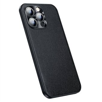Kohud læder + TPU telefoncover til iPhone 14 Pro Anti-Fall Beskyttende Taske Litchi Texture Stødsikkert cover med metal kameraramme