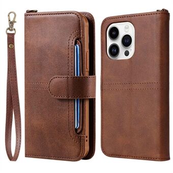KT Leather Series-4 til iPhone 14 Pro 2-i-1 aftageligt TPU-bagcover PU-lædertelefonetui Foldbart Stand tegnebogsskal med rem