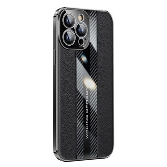 Til iPhone 14 Pro ægte læderbelagt TPU-telefontaske Carbon Fiber Texture Kamerabeskyttelse Anti-Fall galvaniseringscover