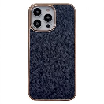Til iPhone 14 Pro Cross Texture Ægte læderbelagt TPU beskyttelsescover Stilfuldt nano galvanisering telefon bagcover