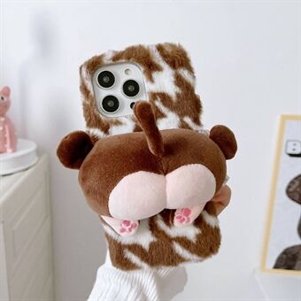 Til iPhone 14 Pro Monkey Butt Doll Decor Soft Fluffy Phone Cover Plys + TPU Anti-ridse beskyttelsescover