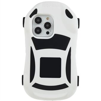 Til iPhone 14 Pro Racing Car Shape telefonetui med 4 remskiver Silikone kollisionsbestandigt beskyttelsescover legetøj