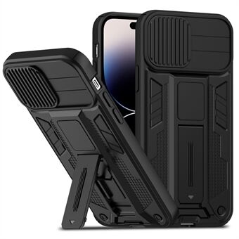 Til iPhone 14 Pro Slide Kamera Cover Beskyttelse Design Kickstand Case Hard PC Blød TPU Anti-ridse telefonskal