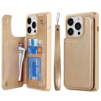 Til iPhone 14 Pro -kortpladser Design Kickstand PU-læderbelagt TPU-telefontaske Pungcover med rem