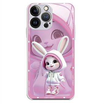 Sødt kaninmønster udskrivningstelefoncover til iPhone 14 Pro, støvtæt hærdet glas+TPU stødsikkert mobiltelefoncover
