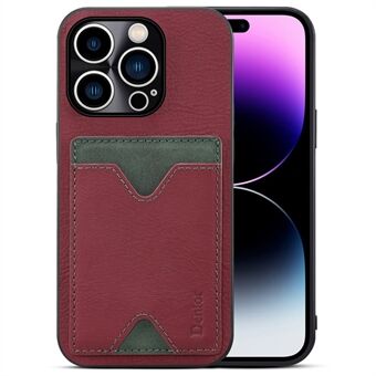 Til iPhone 14 Pro Kohud Lædercoated TPU telefontaske Præcis udskæring Kamerabeskyttelse Kickstand Cover med kortholder