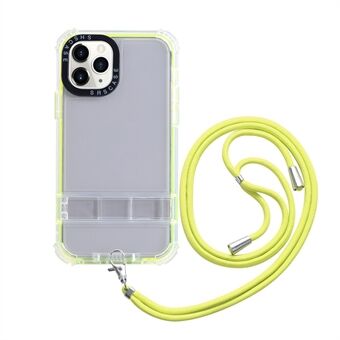 Skjult Kickstand-telefoncover til iPhone 14 Pro, TPU-ramme Transparent pc-bagcover med snor