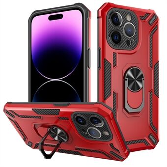 Til iPhone 14 Pro Rotary Ring Kickstand Telefon Case PC + TPU Beskyttende Telefon Cover - Rød