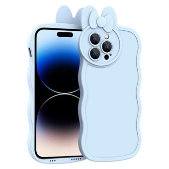 Til iPhone 14 Pro flydende silikone telefoncover Sød kaninformet glat beskyttelsescover med linsebeskytter