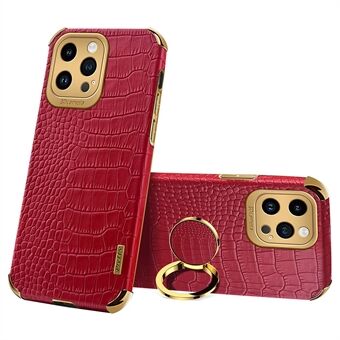 Til iPhone 14 Pro 6D Elektropletteret Kickstand telefontaske PU læder + TPU krokodille tekstur bagcover