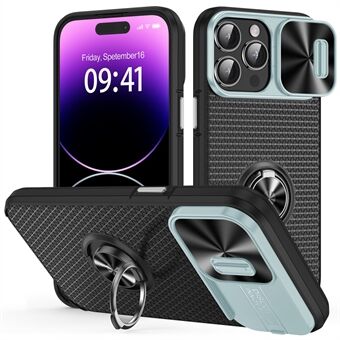 Bagcover til iPhone 14 Pro Ring Kickstand PC+TPU telefonetui med skydekamera linsebeskytter