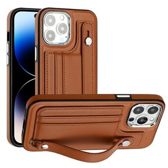 YB Leather Coating Series-5 Kickstand Cover til iPhone 14 Pro Lædercoated TPU telefoncover med kortpladser