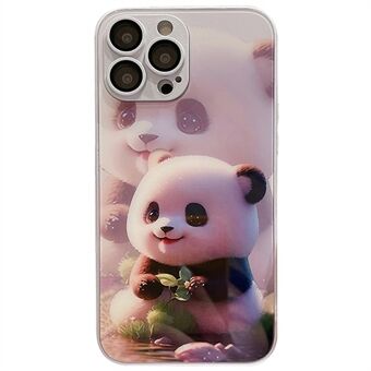 Til iPhone 14 Pro Stødsikker Panda-mønsterudskrivning Hærdet glas+TPU-telefoncover med linsefilm