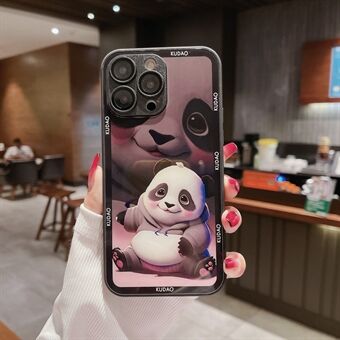 Til iPhone 14 Pro Panda-mønster hærdet glas+TPU-etui Anti-drop telefoncover med linsebeskytter