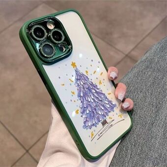 Til iPhone 14 Pro juletræsmønster telefoncover Blød TPU Bling Glitter Kameraring Ring med glaslinsefilm