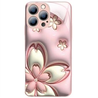 Til iPhone 14 Pro Stødsikkert telefoncover Cherry Blossom mønster TPU + hærdet glas bagcover