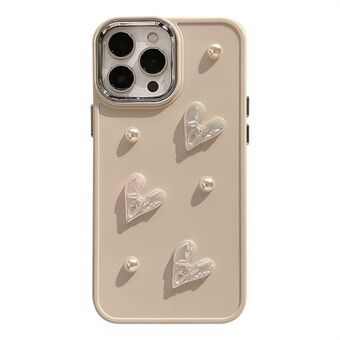 Til iPhone 14 Pro 3D Heart Pearl Decor Stødsikker TPU-cover Telefonbagcover - Mælkehvid