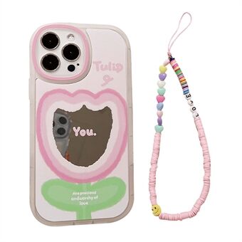 Til iPhone 14 Pro Gradient Pink Flower Pattern Mobiltelefoncover Fleksibelt TPU-telefonetui Shell med håndledsrem
