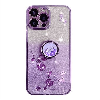 Til iPhone 14 Pro Cellphone Case med Ring Kickstand Blomstermønster Glitter TPU Cover