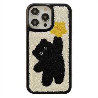 Broderi Plys Cartoon Cat TPU-cover til iPhone 14 Pro Ridsefast telefonbeskyttende bagcover