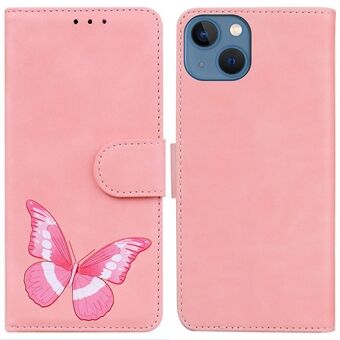 Til iPhone 14 Plus  Skin-touch Feeling Læder Flip Telefon Case Butterfly Mønster Print Design Magnetisk lukning Pung Stand Cover