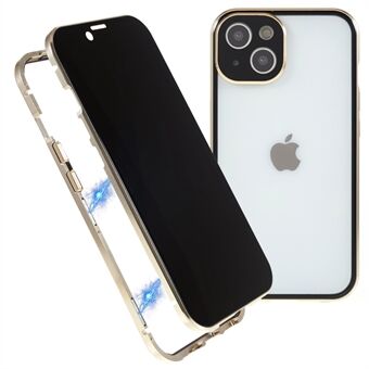 Til iPhone 14 Plus Straight Edge Anti-Peeping Case Mat Bagside Dobbeltsidet hærdet glas Magnetisk Adsorption Metalramme Sikkerhedsspænde Telefoncover