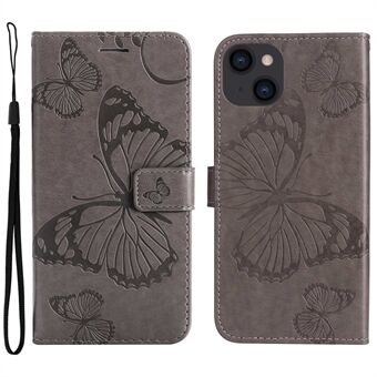 KT Leather Series-2 til iPhone 14 Plus  Butterfly-præget PU-læderetui Ridsefast Stand Flip Cover