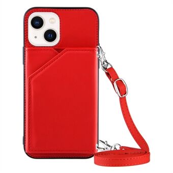 YB-1 Series til iPhone 14 Plus Skin-touch PU lædercoated TPU telefonetui med kortholder Kickstand og skulderrem