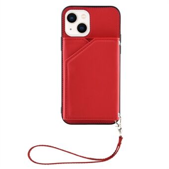 YB Leather Coating Series-2 til iPhone 14 Plus Kickstand Card Slots Design Anti-drop Case Skin-touch PU Læder Coated TPU Bagcover med rem