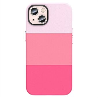 Til iPhone 14 Plus Back Shell, Tre-farvet splejsningslædercoated pc-mobiltelefontaske