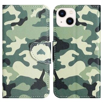 Til iPhone 14 Plus Anti-slid mønster printetui Cross Texture PU læder tegnebog Beskyttende skal med Stand