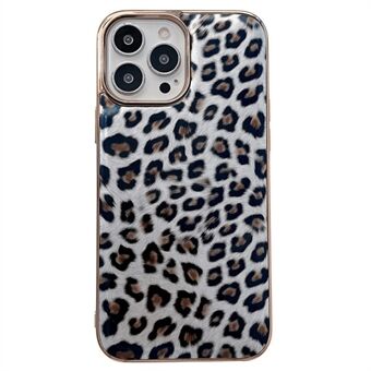 Til iPhone 14 Plus galvanisering Leopard mønster Anti-drop telefon cover PU læder coated TPU cover
