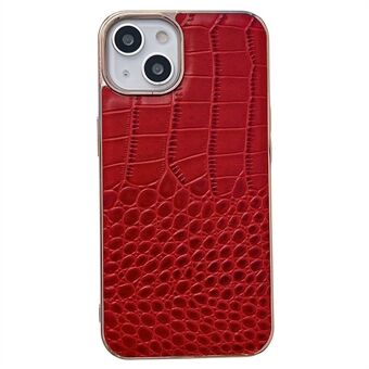 Til iPhone 14 Plus Crocodile Texture Nano galvanisering Anti-slid cover Ægte okselæder belagt TPU+PC telefoncover