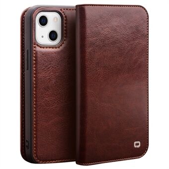 QIALINO til iPhone 14 Plus Fuld beskyttelse Telefon Flip Wallet Case Stand Drop-sikker ægte læder telefoncover