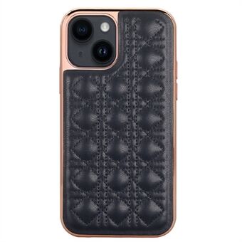 VIETAO Anti-Fall Phone Case til iPhone 14 Plus Beskyttende Case Galvanisering TPU+PU Læder Rattan Plaid Tekstur Stødsikkert cover