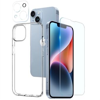 NORTHJO Ultra Clear Phone Case til iPhone 14 Plus Anti-Fall Protective 3 i 1 TPU Case med hærdet glas skærmbeskytter / kamera linsecover