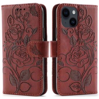 Telefoncover til iPhone 14 Plus, påtrykte roser PU-læder magnetisk lås Flip tegnebogscover Stand Drop-sikker telefonskal