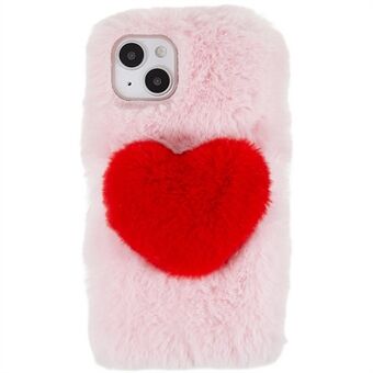 Til iPhone 14 Plus Fluffy Plys Blød TPU-telefoncover Cute Love Heart Design Anti-ridse Anti-drop bagcover