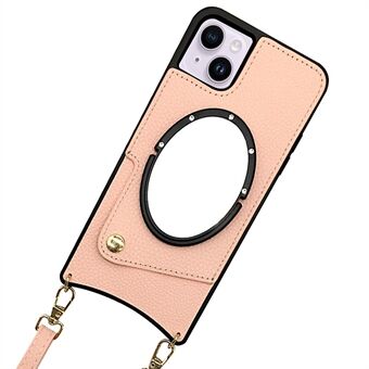 Til iPhone 14 Plus Fish Tail Design PU-læderbelagt TPU-telefontaske Spejlfunktion Kortholdercover med skulderrem