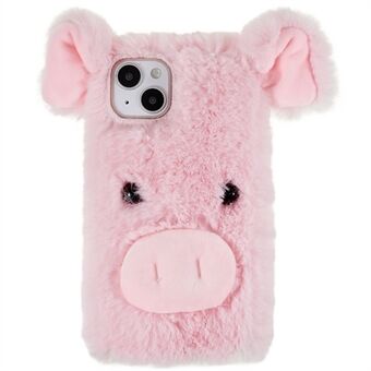 Til iPhone 14 Plus Cute Cartoon Pig Design Blødt plys + TPU beskyttende etui Telefon faldsikkert cover