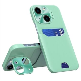 Til iPhone 14 Plus Metallinseramme Kickstand Design Telefon Bagcover PU Læder+PC Beskyttelsesetui med kortplads