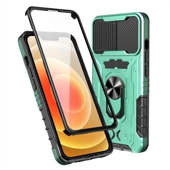 Slide Camera Protection Phone Case til iPhone 14 Plus, Kickstand PC + TPU Anti-drop Cover med hærdet glasfilm