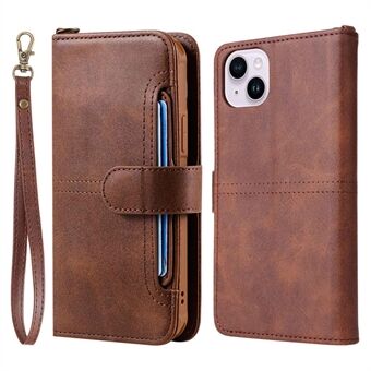 KT Leather Series-4 til iPhone 14 Plus 2-i-1 aftageligt TPU-bagcover Fuld beskyttelse PU-læder Foldbart Stand Telefonpungskal med rem