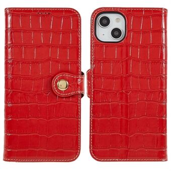 Til iPhone 14 Plus Ægte okselæder Anti-drop telefonetui Crocodile Texture Stand Fuld beskyttelse Flip Wallet Cover