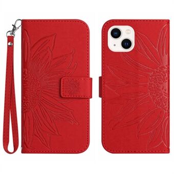 Flip Phone Case til iPhone 14 Plus, HT04 påtrykt solsikke Stand PU læder Magnetisk pungbetræk med rem