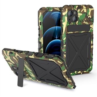 R-JUST til iPhone 14 Plus silikone + metalbeskyttende bagcover Kickstand Stødsikker smartphone-etui
