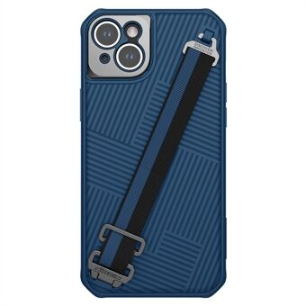 NILLKIN TPU + PC Hybrid Case til iPhone 14 Plus, Stripe Design Anti-ridse beskyttende telefoncover med aftagelig håndstrop
